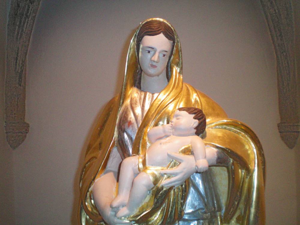 Statue de Vierge à l'enfant suçant son pouce
