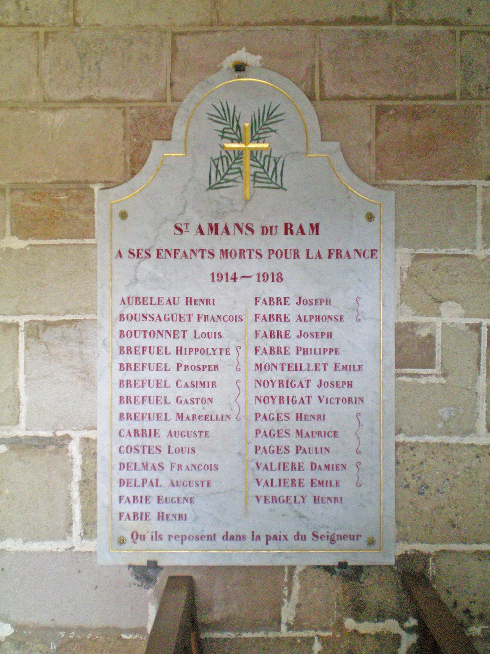 Plaque commémorative de Saint-Amans du Ram