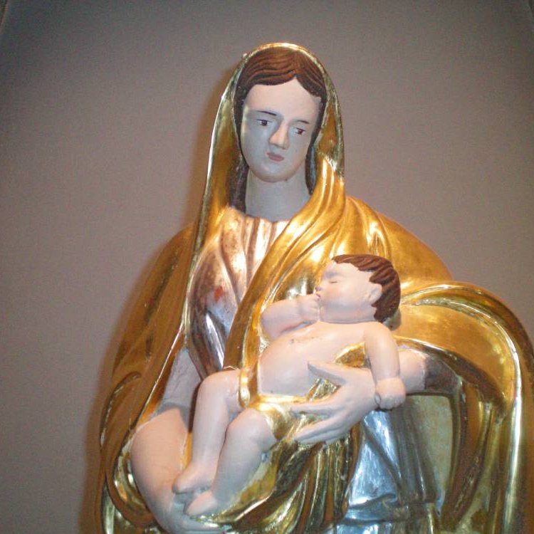 Statue de Vierge à l'enfant suçant son pouce