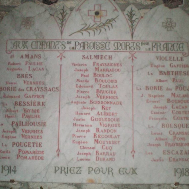 Plaque commémorative de l'église Saint-Amans de Salmiech